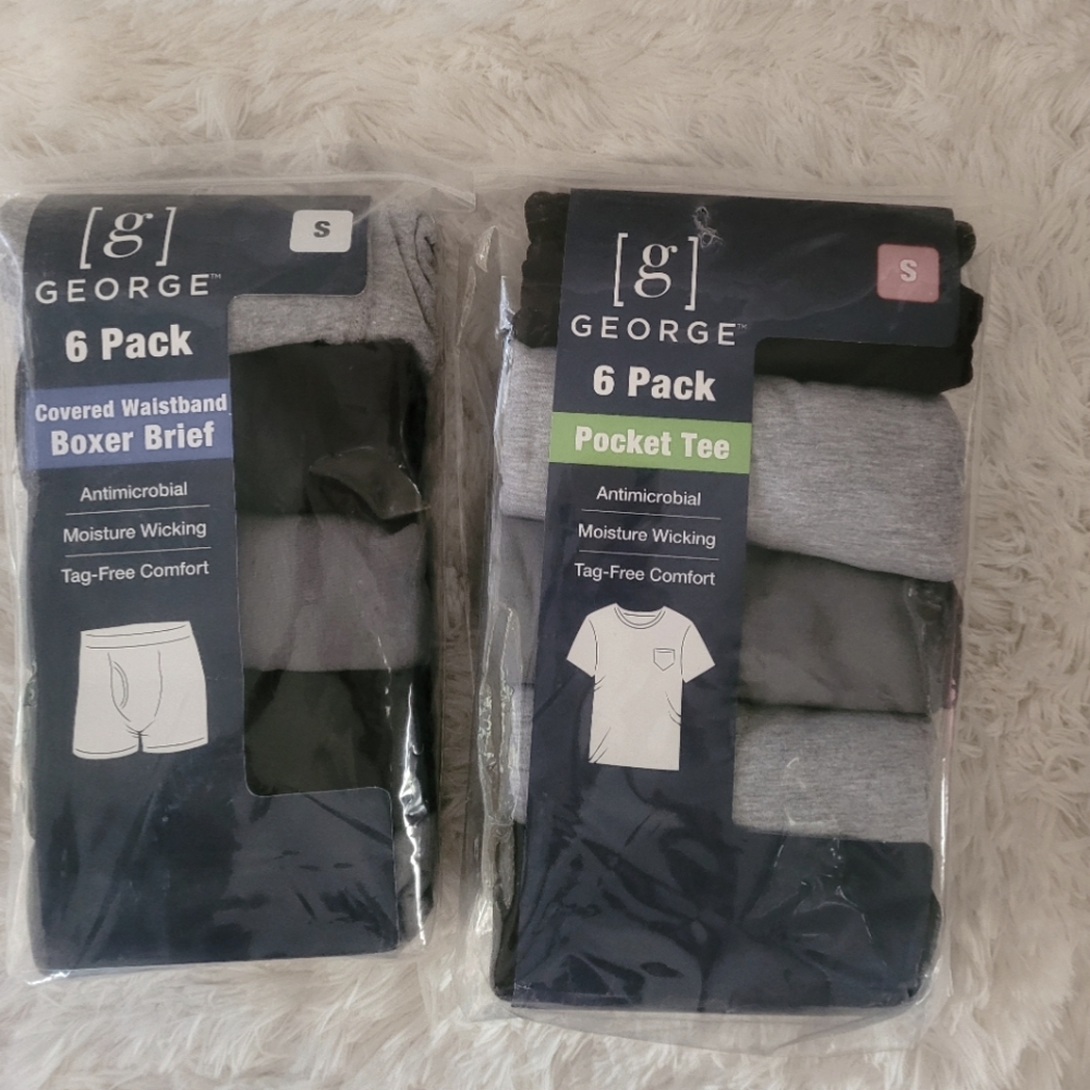 George Boxer Briefs and Pocket T-Shirts Bundle, Size Small, New